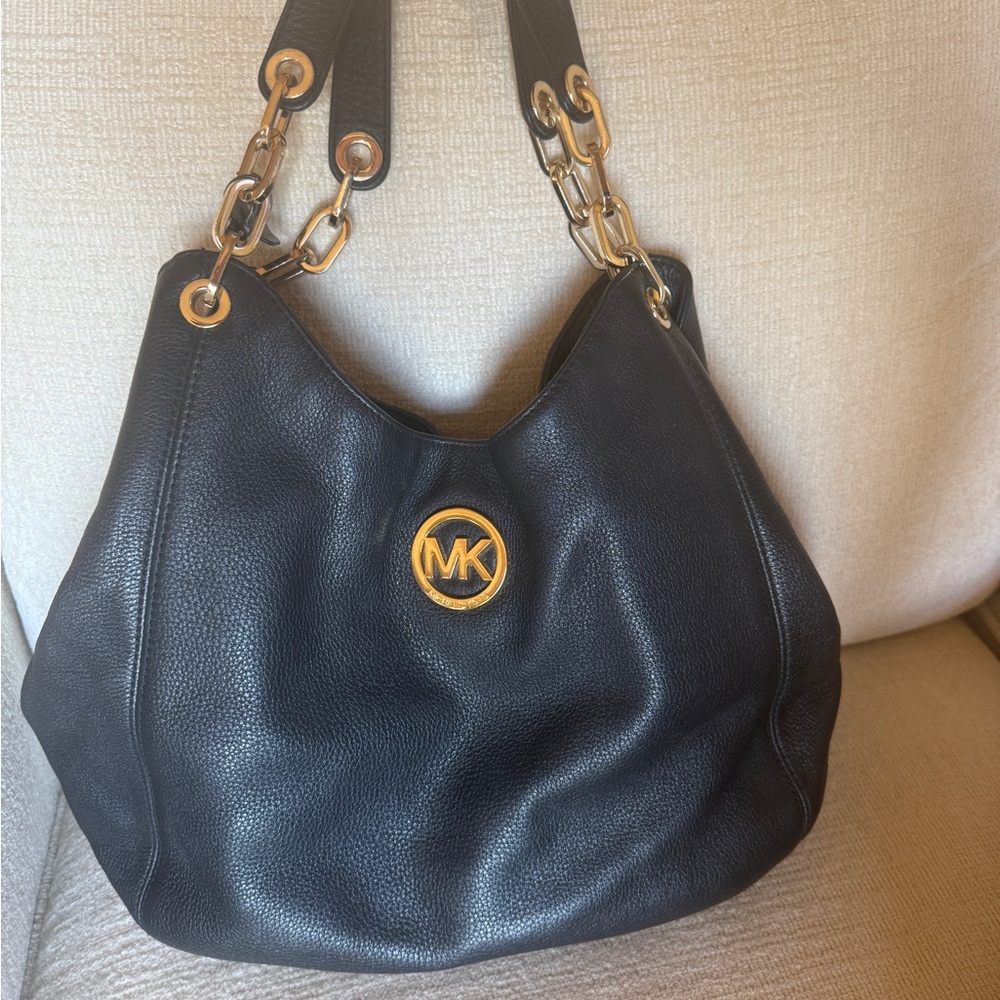 Michael Kors Black Shoulder Bag with Gold Accents